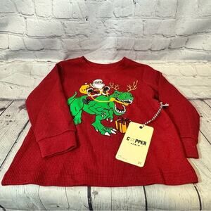 Copper Denim Christmas Santa Riding Dinosaur Waffle Shirt